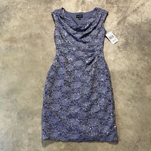 Connected Apparel Dress Womens 4 Petite Purple Sparkly Floral Bodycon Stretch